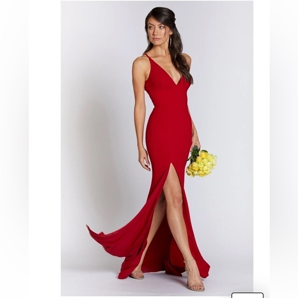 Dress the population Garnet Red Iris Side Slit Crepe Gown L NWT - Picture 1 of 9